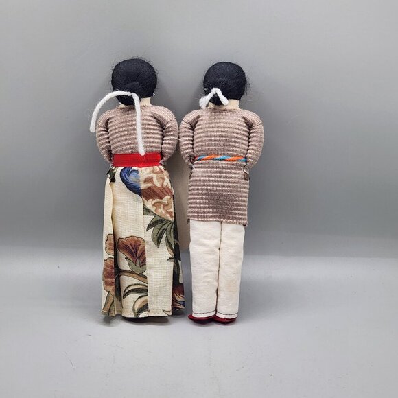 2 Native American Navajo Indian Handmade Cloth Dolls  By Nora Nez 8 inch Couple - Picture 2 of 4